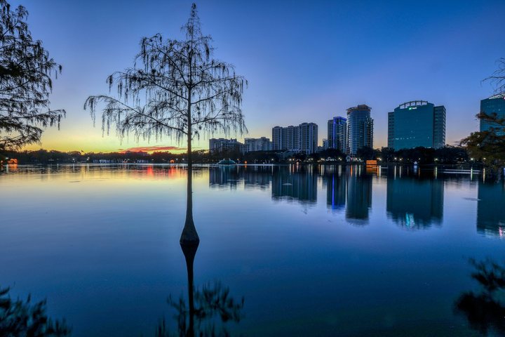 Orlando skyline over Lake Eola